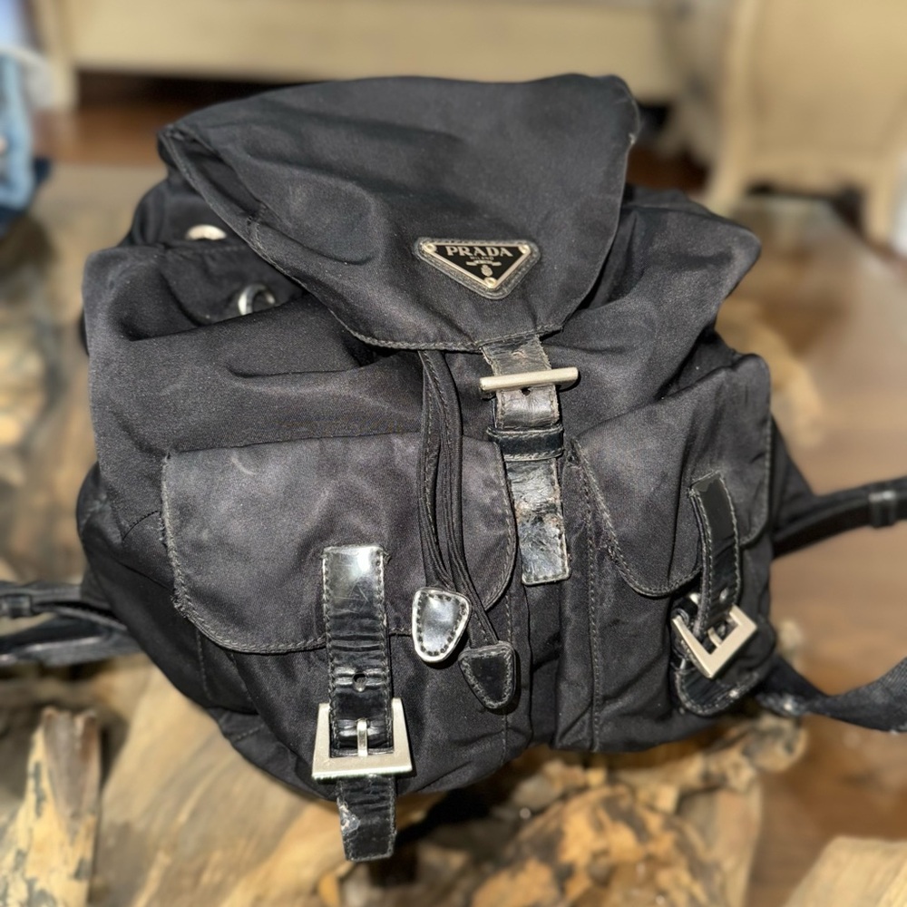 Prada Black Nylon Backpack with Silver-Tone Hardware